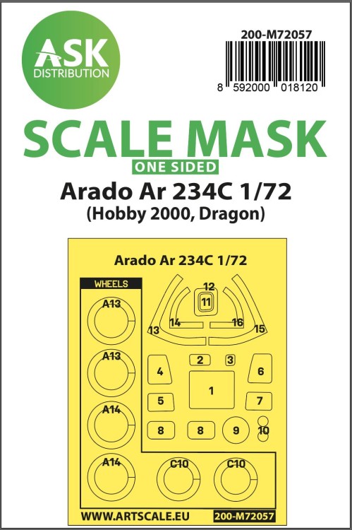 Art Scale 200-M72057 Arado Ar-234C one-sided painting (outside only) express mask 1/72