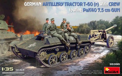 Miniart 35395 German Art. Tractor T-60(r)&amp;crew towing PaK40 1/35