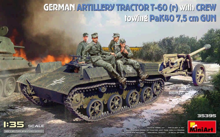 Miniart 35395 German Art. Tractor T-60(r)&crew towing PaK40 1/35