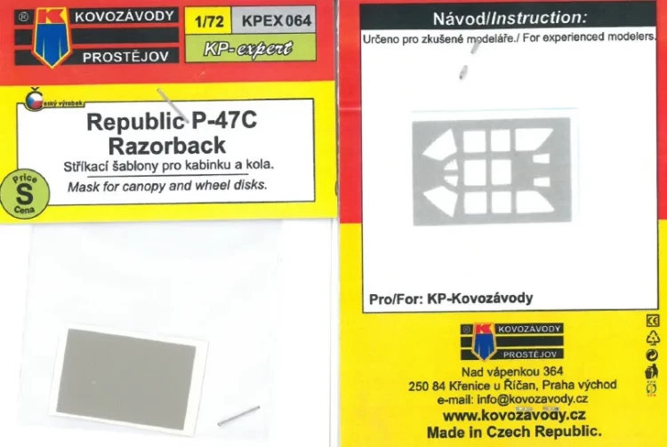 Kovozavody Prostejov EX064 Canopy&wheel mask P-47C Razorback 1/72