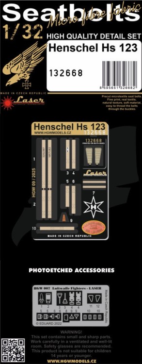 HGW 132668 Seatbelts Henschel Hs 123 (ICM) 1/32