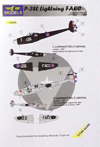 Lf Model C4405 Decals P-38L Lightning FAEC 1/144