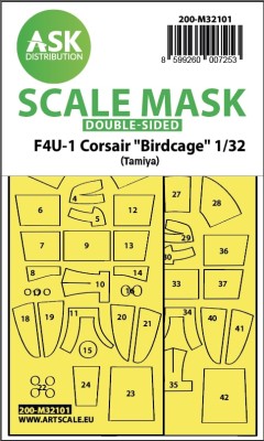 Art Scale 200-M32101 Vought F4U-1 Corsair &quot;Birdcage&quot; canopy frame paint masks (inside and outside) 1/32