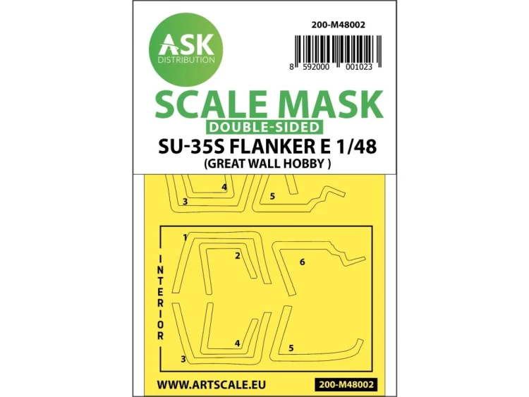 Art Scale 200-M48002 Sukhoi Su-35S Flanker E Kabuki canopy frame paint masks (inside & outside) 1/48
