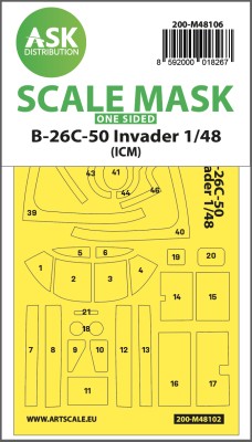 Art Scale 200-M48106 Douglas B-26C-50 Invader canopy frame paint mask (outside only) 1/48