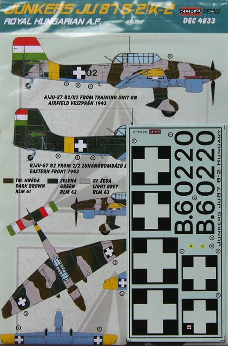 Kora Model DEC4833 Ju 87B-2/K-2 (Royal Hungarian AF) декали 1/48