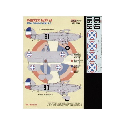 Kora Model DEC7248 Hawker Fury Mk.IA (Yugoslav A.F.) декали декали 1/72