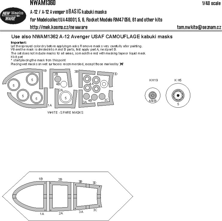 New Ware M1360 Mask A-12 Avenger II BASIC (MODELC.) 1/48