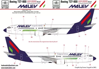 HAD DW144003 Decal Boeing 737-800 MALEV (dry-water) 1/144