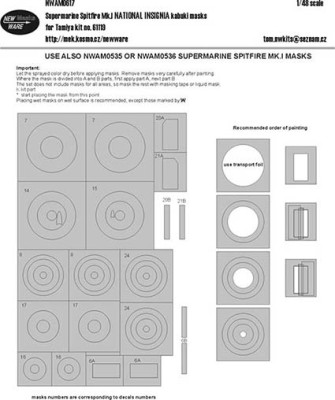 New Ware NWA-M0617 1/48 Mask S.Spitfire Mk.I NAT.INSIGNIA (TAM 61119)