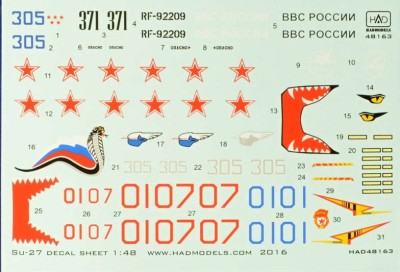 HAD 48163 Decal Su-27 Flanker B (4x camo) Part 2 1/48