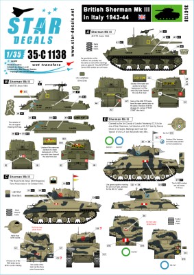 Star Decals 35-C1138 Sherman Mk.III. 46 RTR, Royal Scots Greys and 3rd or 4th CLY.British Sherman in Italy 1943-44 1/35