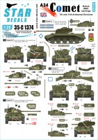 Star Decals 35-C1374 A34 CometBritish WW2 markings.22nd Armoured Brigade 7th Armoured Division, and 2nd Fife & Forfar Yeomanry, 11th Armoured Division.'Saint Patrick', 'Saint Andrew', 'Why Worry?', 'Long John Silver III', 'Vivien Leigh, and many more name