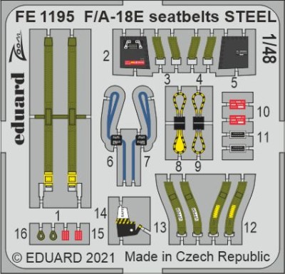 Eduard FE1195 F/A-18E seatbelts STEEL (MENG) 1/48
