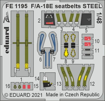 Eduard FE1195 F/A-18E seatbelts STEEL (MENG) 1/48