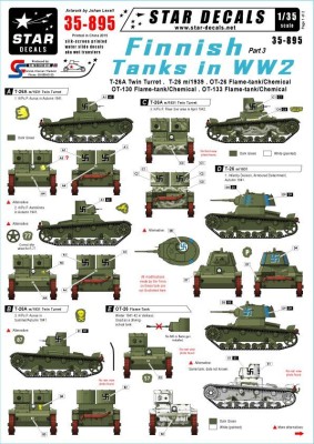Star Decals STAR35895 Finnish Tanks in WWII (pt3). Soviet T-26A Twin turret, T-26 m/1939, OT-130/133 Chemical/Flame-tank 1/35