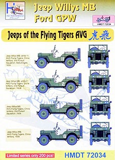 Hm Decals HMDT72034 1/72 Decals Jeep Willys MB/Ford GPW Flying Tigers