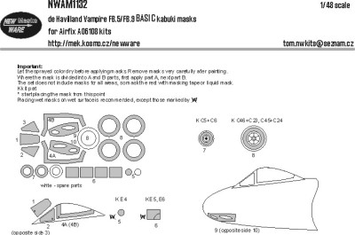 New Ware NWA-M1132 Mask DH Vampire FB.5/FB.9 BASIC (AIRFIX) 1/48