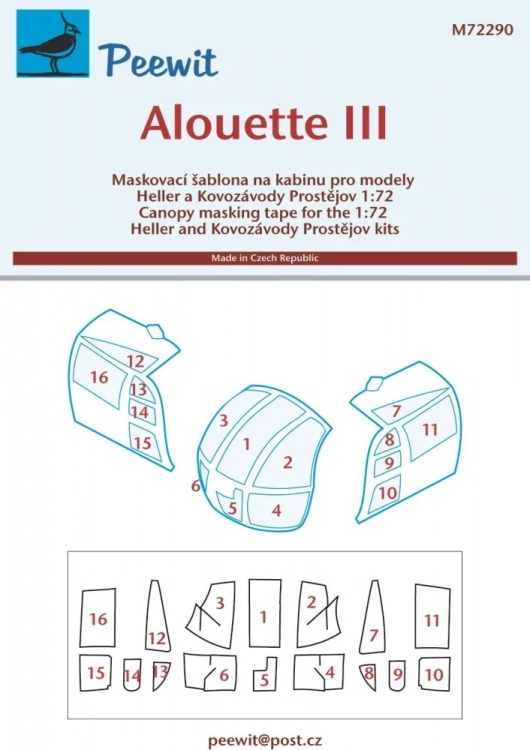 Peewit M72290 Canopy mask Alouette III (HELL/KP) 1/72