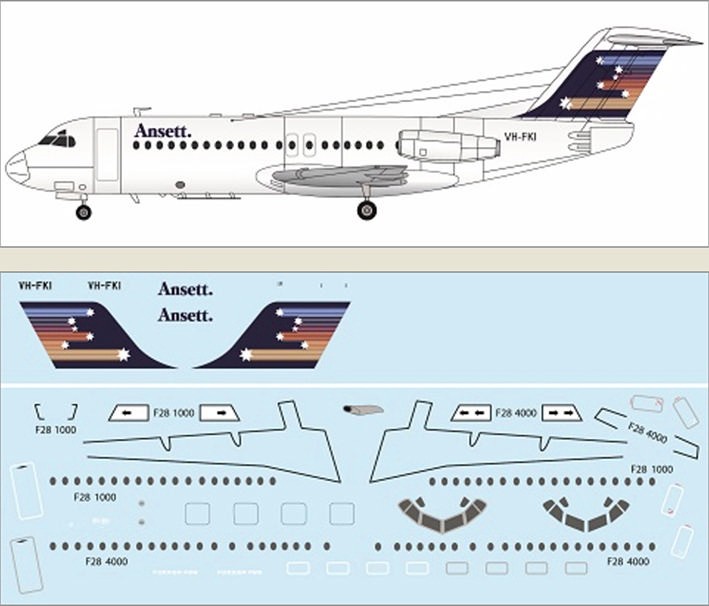 F-rsin Plastic FRP4118 Fokker F-28-4000 Ansett 1/144