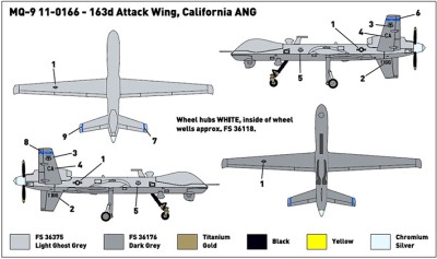 Miniwing Plastic MINI329 General-Atomics MQ-9 Reaper 163d Attack Wing, California ANG 1/144