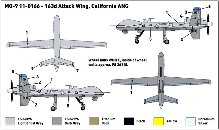 Miniwing Plastic MINI329 General-Atomics MQ-9 Reaper 163d Attack Wing, California ANG 1/144