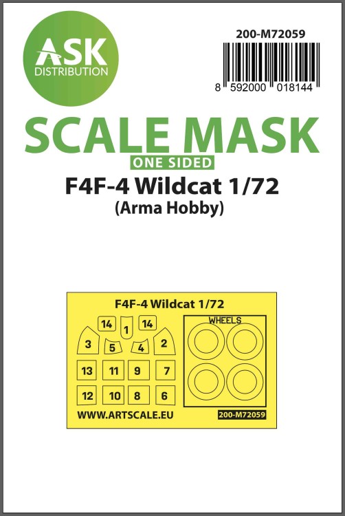 Art Scale 200-M72059 Grumman F4F-4 Wildcat wheels and canopy frame paint masks (outside only) 1/72