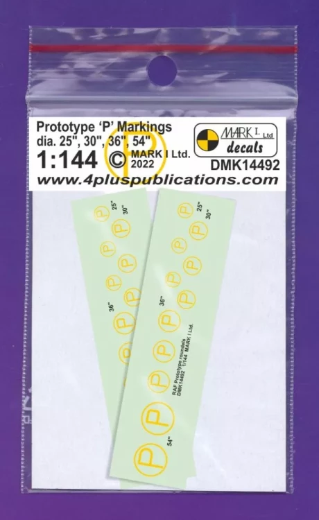4+ Publications 14492 Decals RAF Prototype P Markings (2 sets) 1/144