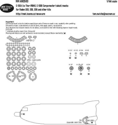 New Ware NWA-M0949 1/144 Mask C-133A, C-133B Cargomaster (RODEN) 1/144
