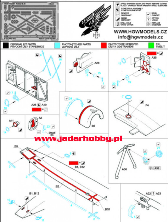 HGW 132091 Fokker E.II/E.III. Detail set. 1/32