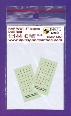 4+ Publications DMK-14450 1/144 Decals RAF WWII 8&quot; Dull Red letters (2 sets)