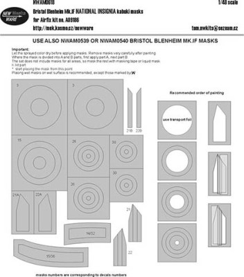 New Ware NWA-M0618 1/48 Mask B.Blenheim Mk.IF NAT.INSIGNIA (A09186)