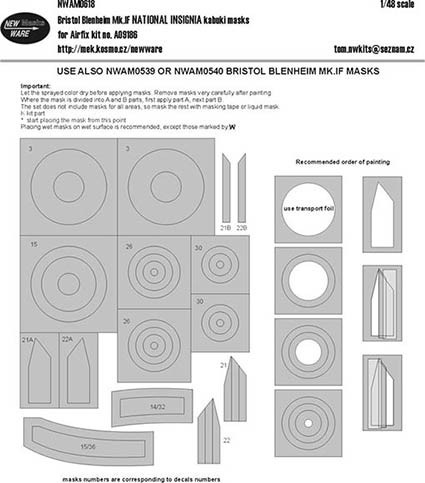 New Ware NWA-M0618 1/48 Mask B.Blenheim Mk.IF NAT.INSIGNIA (A09186)