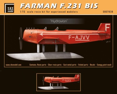 Sbs Model M7038 Farman F.231 bis 'Hydravion' (resin kit) 1/72