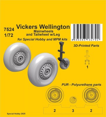 CMK SP7524 Vickers Wellington Mainwheels&amp;Tailwheel w/leg 1/72