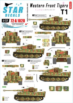 Star Decals 72-A1020 Western Front Pz.Kpfw.VI Tigers # 2. 2. and 3. Kompanie s.SS-Pz.Abt 101, in Normandy France 1944 1/72