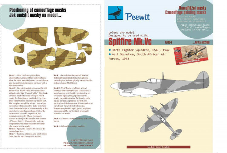 Peewit P77004 Paper Camouflage mask Spitfire Mk.Vc (AIRFIX) 1/72