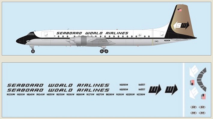 F-rsin Plastic FRP4119 Canadair CL-44 - Seaboard World Airliners Includes a laser-printed and silk-screened decal 1/144