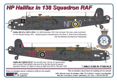 AML AMLC72026 Decals HP Halifax in 138 Squadron RAF 1/72