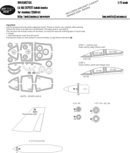 New Ware NWA-M0744 1/72 Mask EA-18G EXPERT (ACAD 12560)