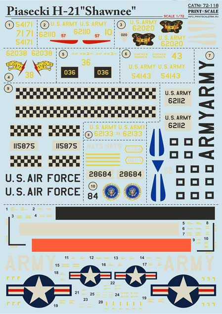 Print Scale 72-118 Piasecki H-21 Shawnee Wet decal 1/72