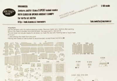 New Ware NWA-M0135 Mask Ju87B-1 Stuka CLOS./OPENED CANOPY (AIRF) 1/48