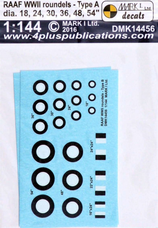 4+ Publications DMK-14456 1/144 Decals RAAF WWII roundels Type A (2 sets)