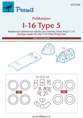 Peewit M72306 Canopy mask Polikarpov I-16 type 5 (CL.PROP) 1/72