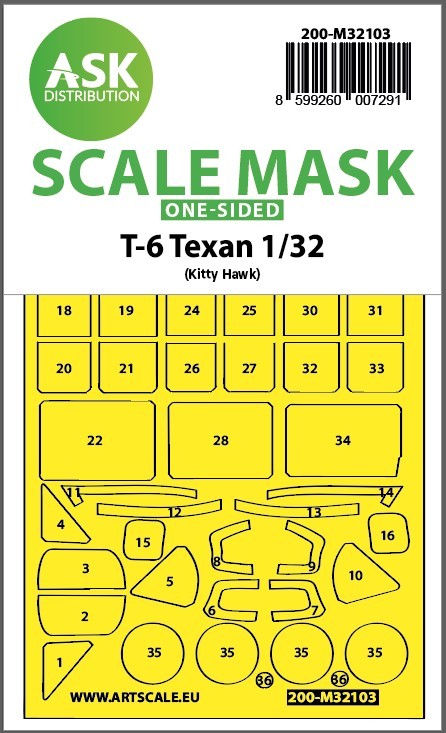 Art Scale 200-M32103 North-American T-6 Texan - wheels and canopy frame paint masks (outside only) 1/32