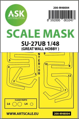 Art Scale 200-M48004 Sukhoi SU-27UB Kabuki canopy frame paint masks (inside &amp; outside) 1/48