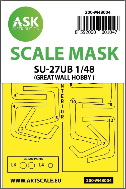 Art Scale 200-M48004 Sukhoi SU-27UB Kabuki canopy frame paint masks (inside & outside) 1/48