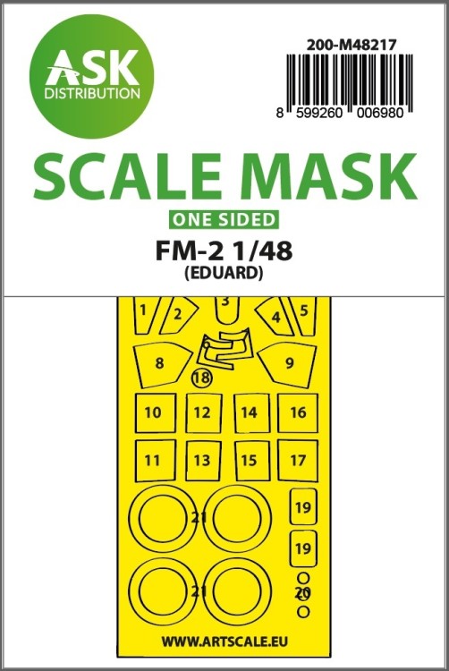 Art Scale 200-M48217 Grumman FM-2 Wildcat wheels and canopy frame paint mask (outside only) 1/48