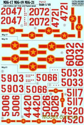 Print Scale 48-089 North Vietnamese MIGs (Mig 17 Mig 19 Mig 21) of the Vietnam WarPart 2 1/48