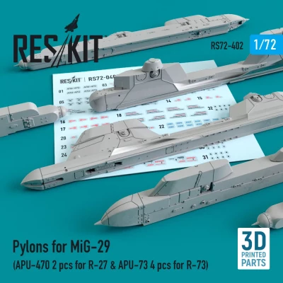 Reskit RS72-402 Pylons for MiG-29 (APU-470 for R-27 &amp; APU-73 1/72